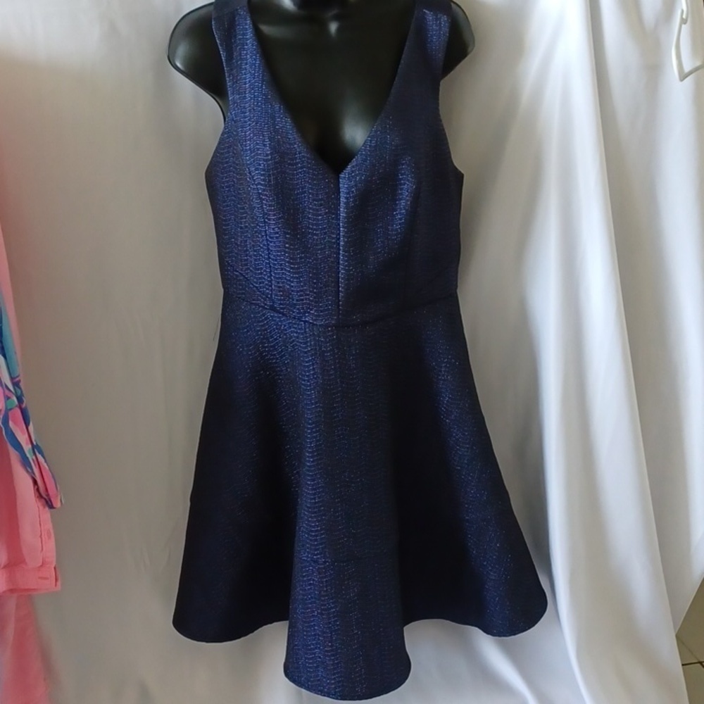 Navy A-line Express Dress Size 10, lined, back zip, full skirt, sparkly
